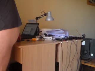 John is Shitting Big on his Workdesk