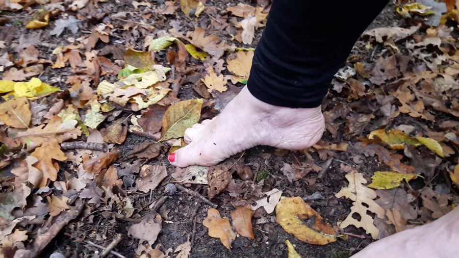 Nackte Füße im Herbstlaub