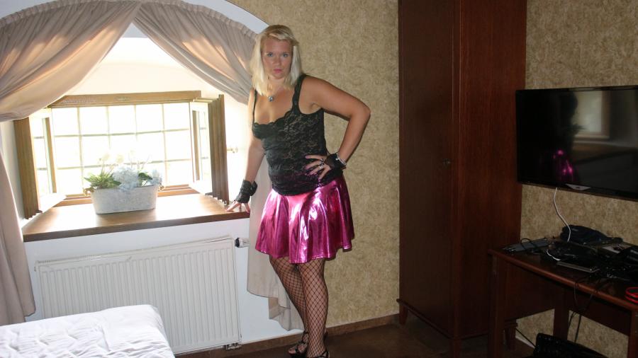 shiny pink mini skirt